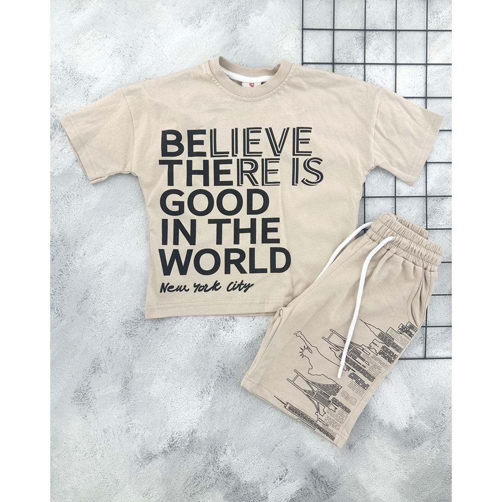 CİCİBOM 2004 YAZI BASKILI ŞORT TAKIM - KAHVE - 9-10 YAŞ