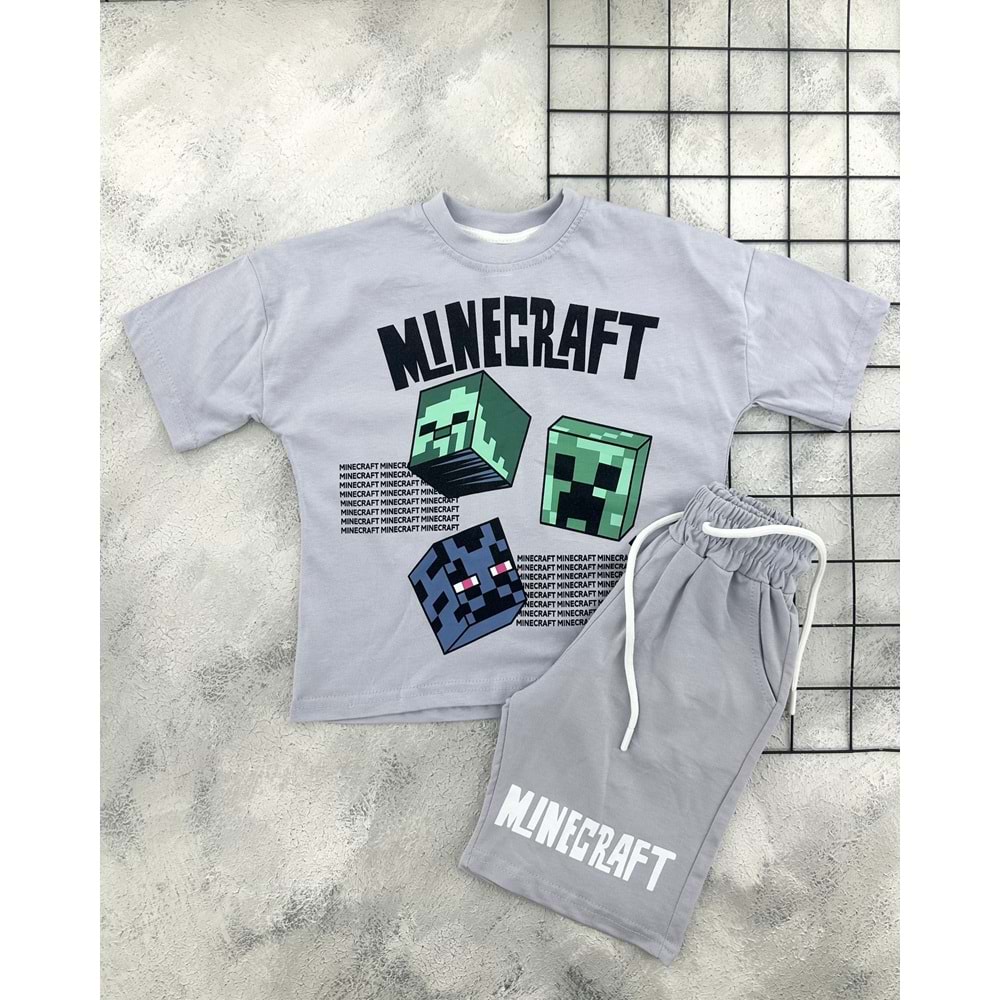 CİCİBOM 2005 MINECRAFT ŞORT TAKIM - GRİ - 7-8 YAŞ