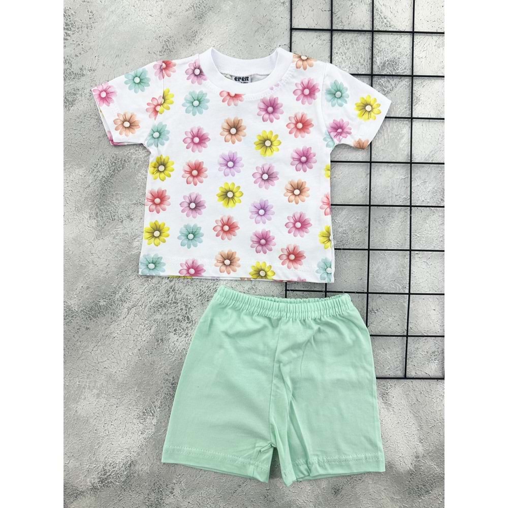ERN BABY 0105 ÇİÇEK DESEN ŞORT TAKIM - MİND - 6 AY