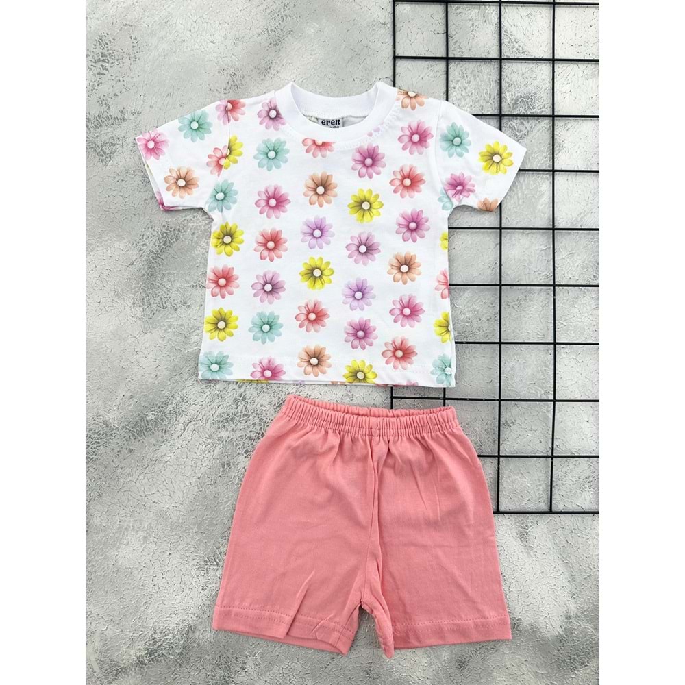 ERN BABY 0105 ÇİÇEK DESEN ŞORT TAKIM - NAR ÇİÇEĞİ - 24 AY