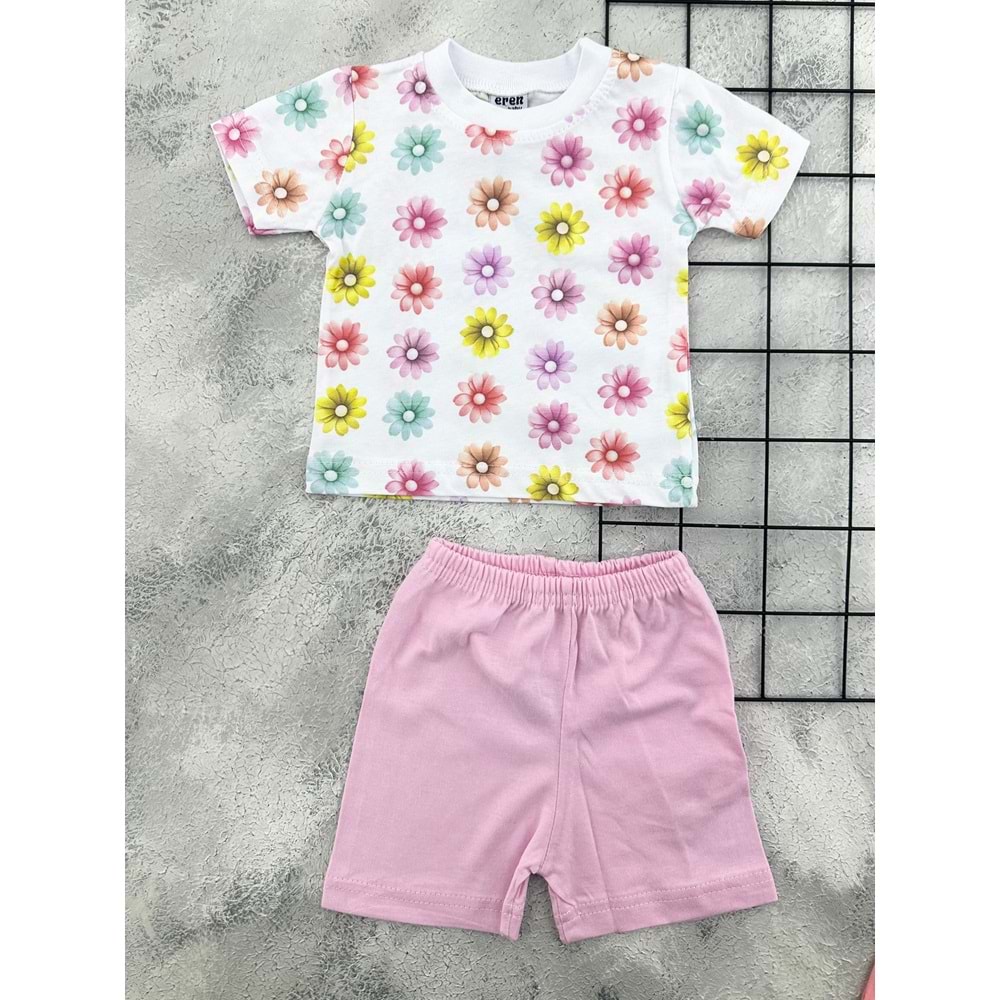 ERN BABY 0105 ÇİÇEK DESEN ŞORT TAKIM - PEMBE - 6 AY