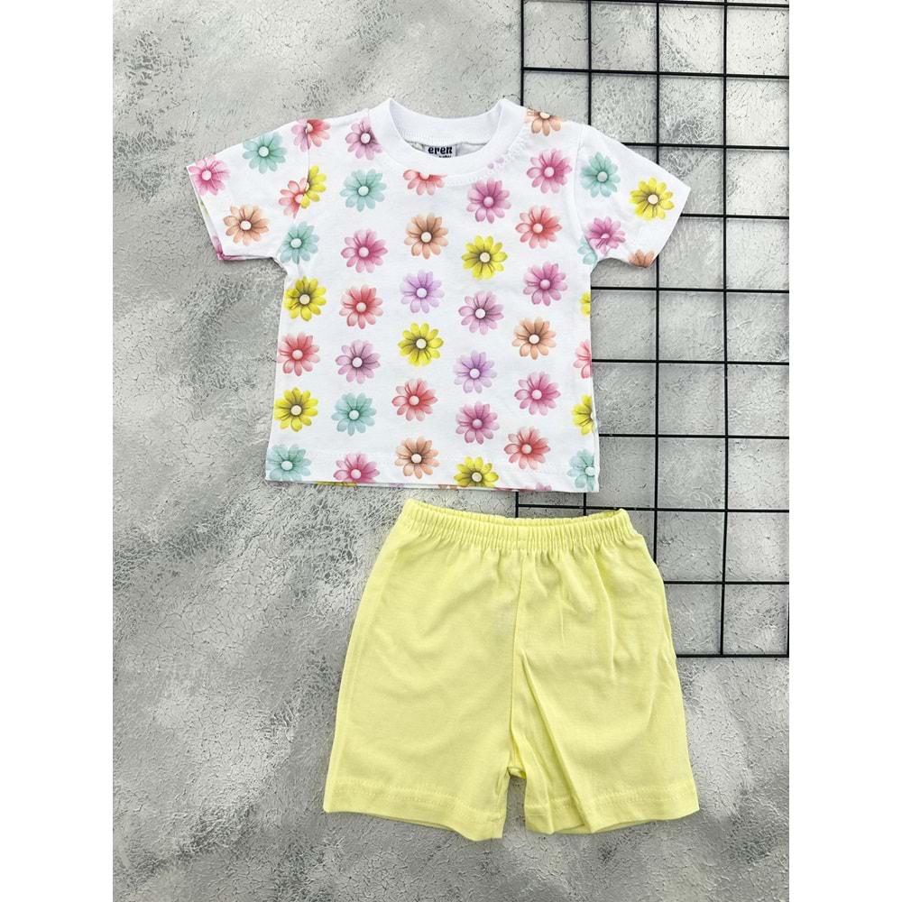 ERN BABY 0105 ÇİÇEK DESEN ŞORT TAKIM - SARI - 9 AY