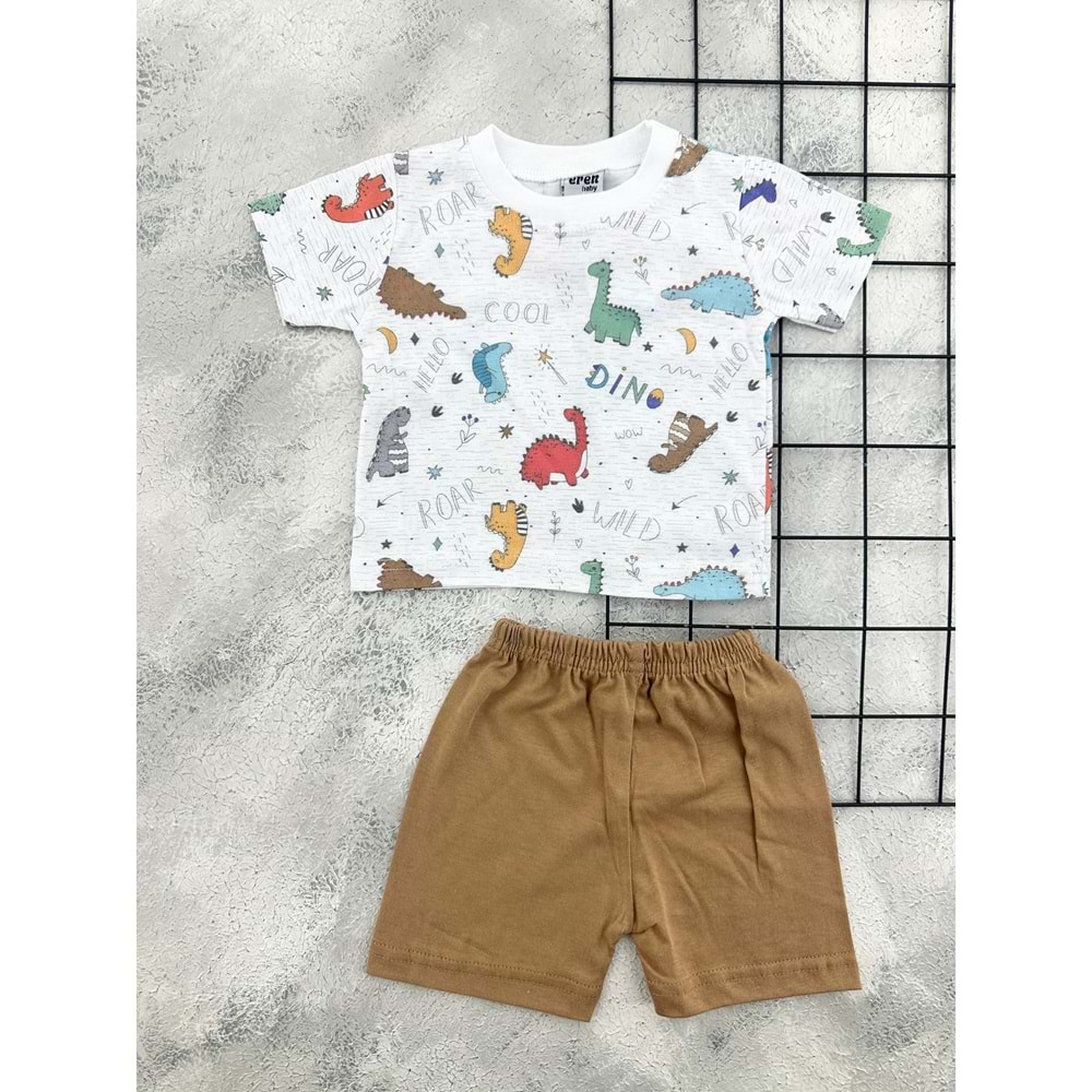 ERN BABY 0106 DİNO ROAR ŞORT TAKIM - KAHVE - 9 AY