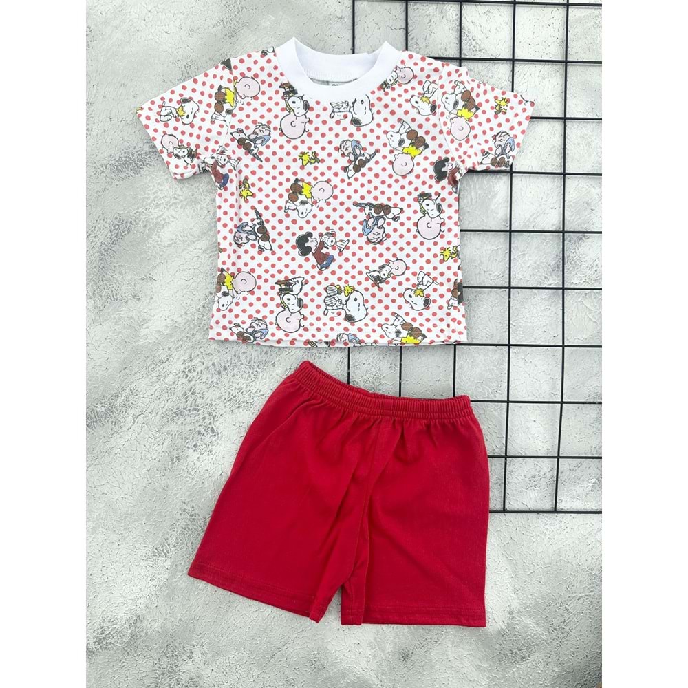 ERN BABY 0114 SNOOPY ŞORT TAKIM - KIRMIZI - 12 AY