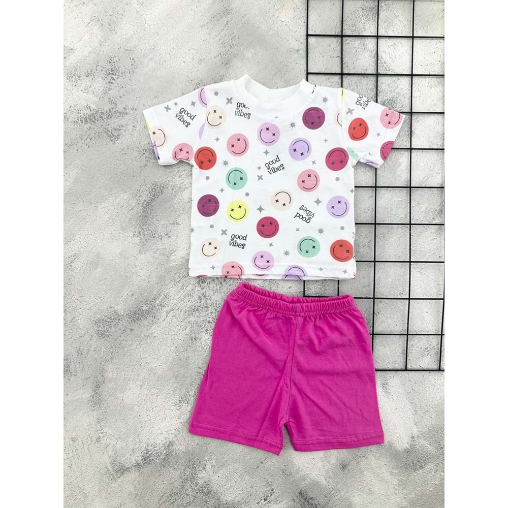 ERN BABY 0118 GÜLEN YÜZ ŞORT TAKIM - FUŞYA - 24 AY