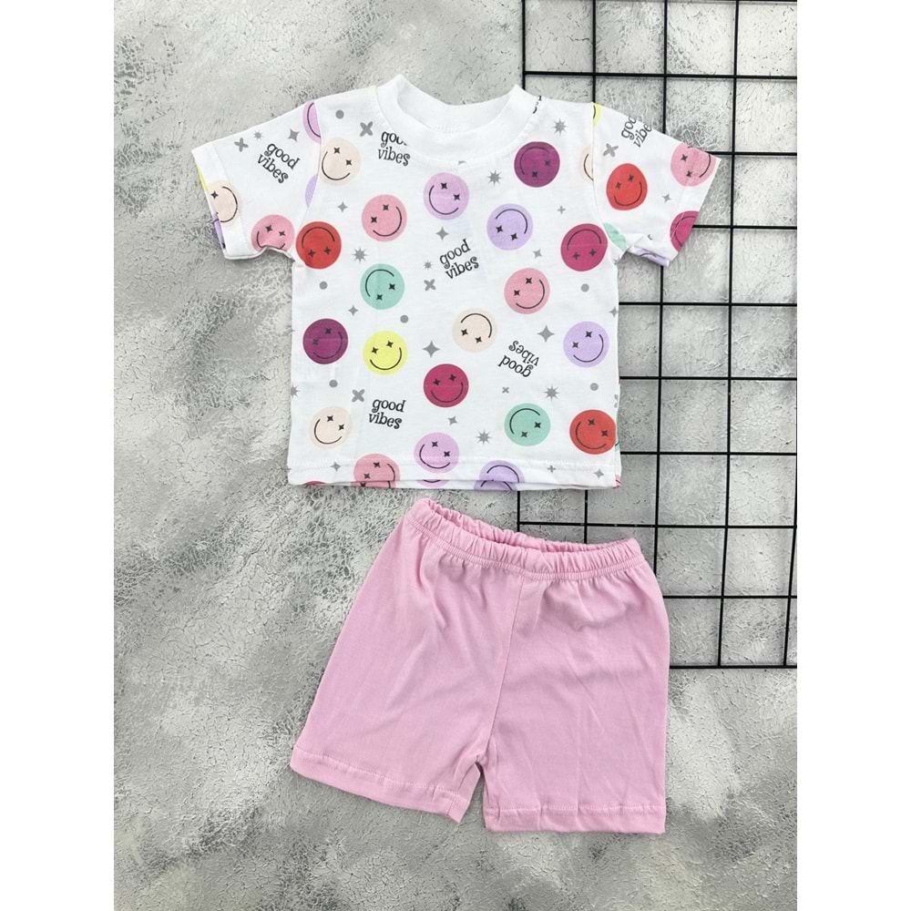ERN BABY 0118 GÜLEN YÜZ ŞORT TAKIM - PEMBE - 6 AY