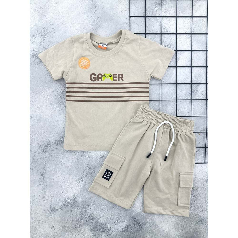 YAVRUCAK 5004 GAMER YAZILI ŞORT TAKIM - BEJ - 5 YAŞ