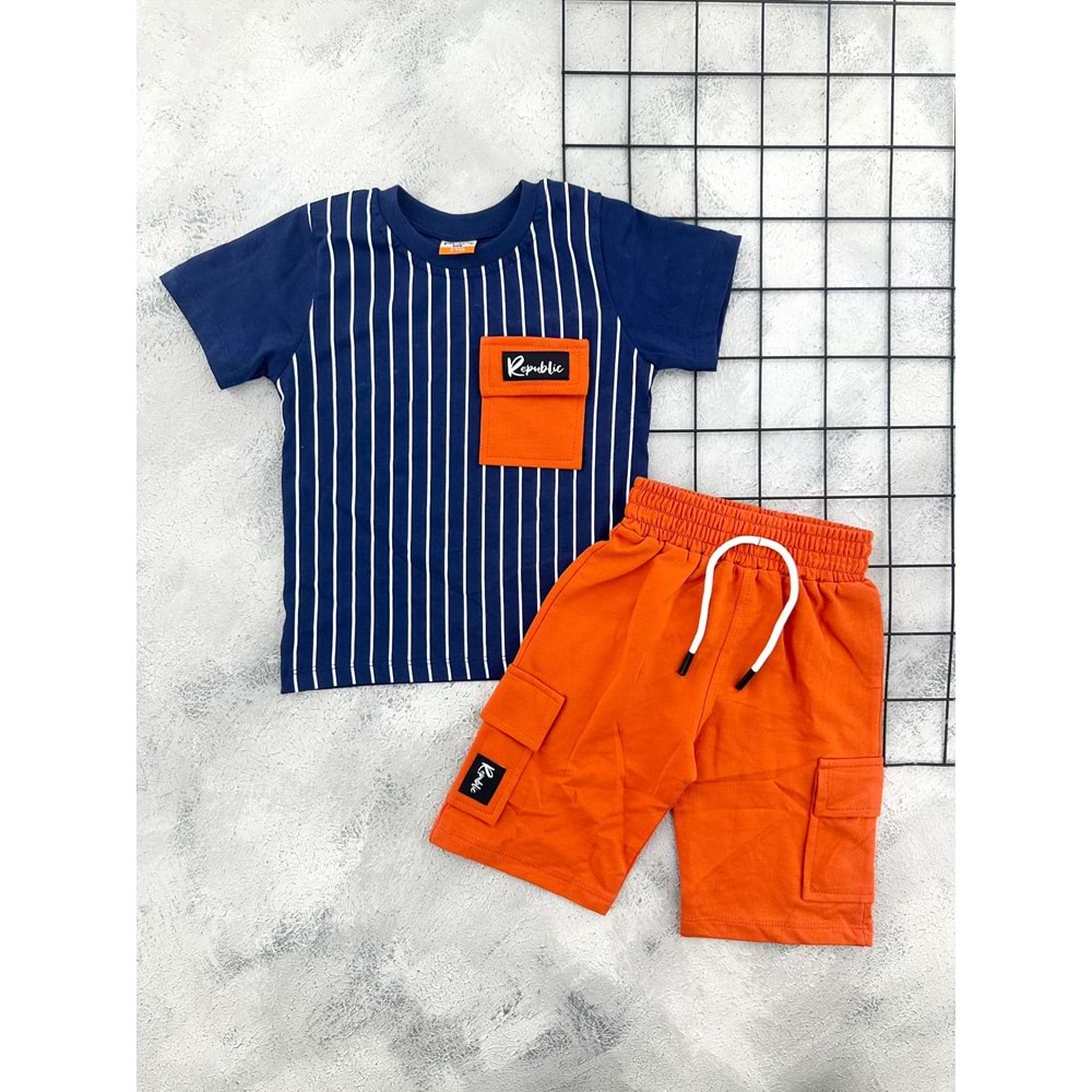 YAVRUCAK 5015 REBUPLİC ÇİZGİLİ ŞORT TAKIM - TURUNCU - 3 YAŞ