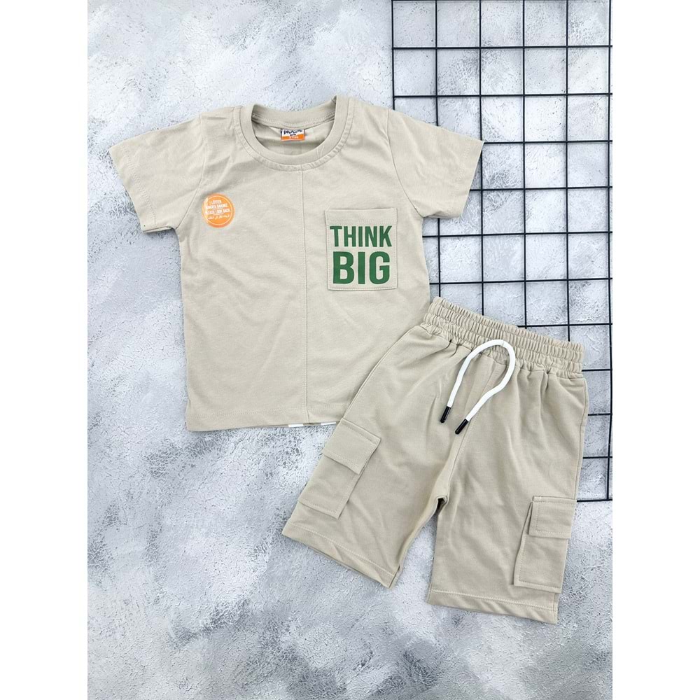 YAVRUCAK 5011 THINK BIG CEP DETAY ŞORT TAKIM - BEJ - 5 YAŞ