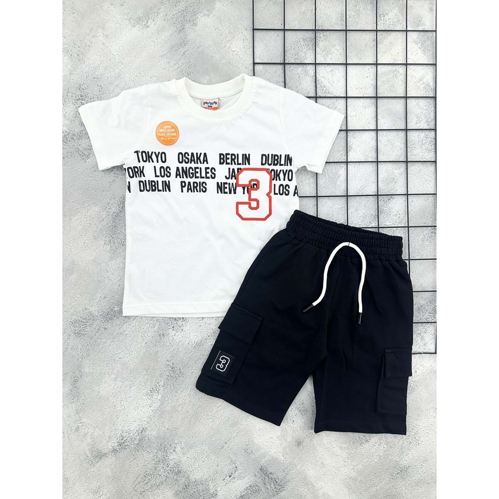 YAVRUCAK 5014 ŞEHİRLER 3 YAZILI ŞORT TAKIM - BEYAZ - 3 YAŞ