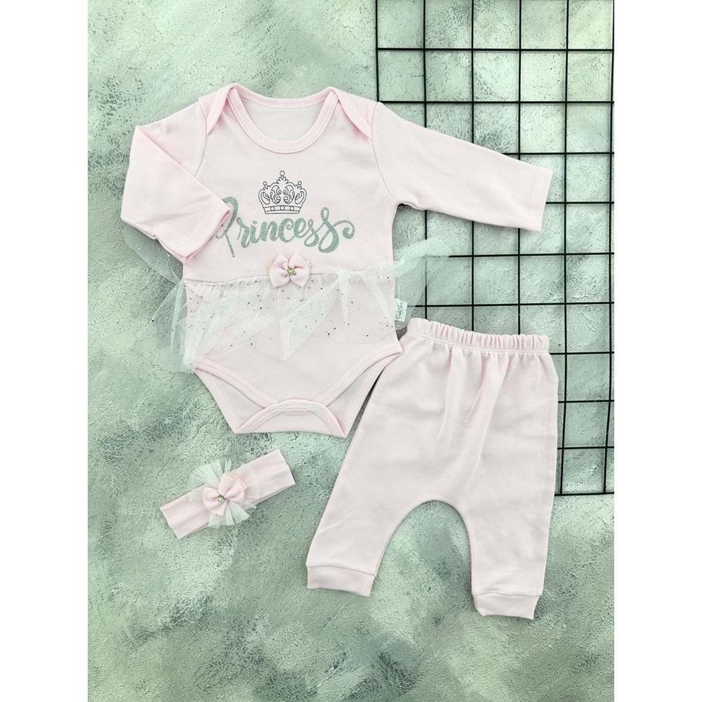 POLİFON 1805 PRENSES TÜLLÜ BADİLİ TAKIM - PEMBE - 3-6 AY