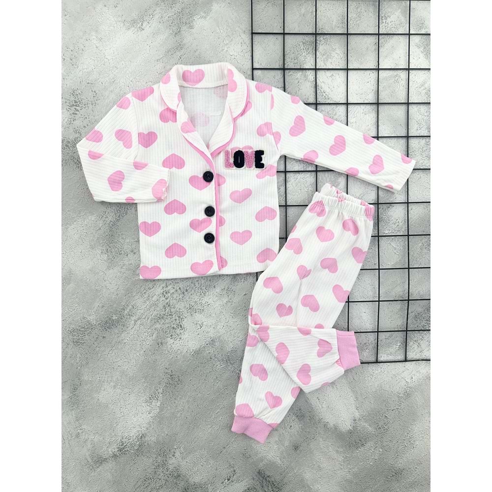 POLİFON 4046 KALP LOVE PİJAMA TAKIM - PEMBE - 1 YAŞ