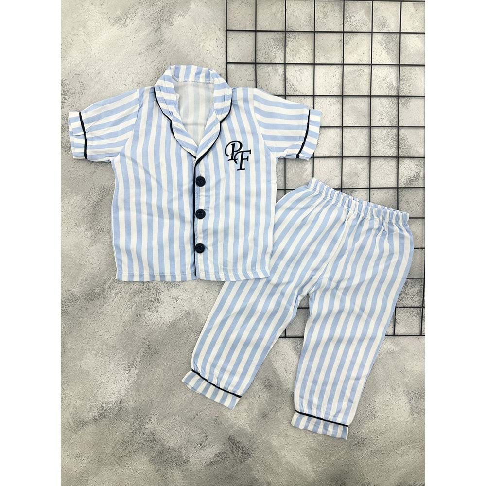 POLİFON 4065 ÇİZGİLİ KISA KOL MAVİ PİJAMA TAKIM - 4 YAŞ