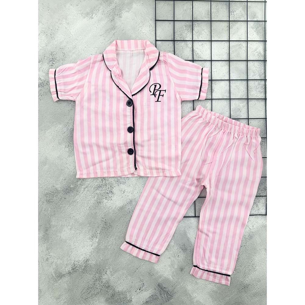 POLİFON 4066 ÇİZGİLİ KISA KOL PEMBE PİJAMA TAKIM - 5 YAŞ