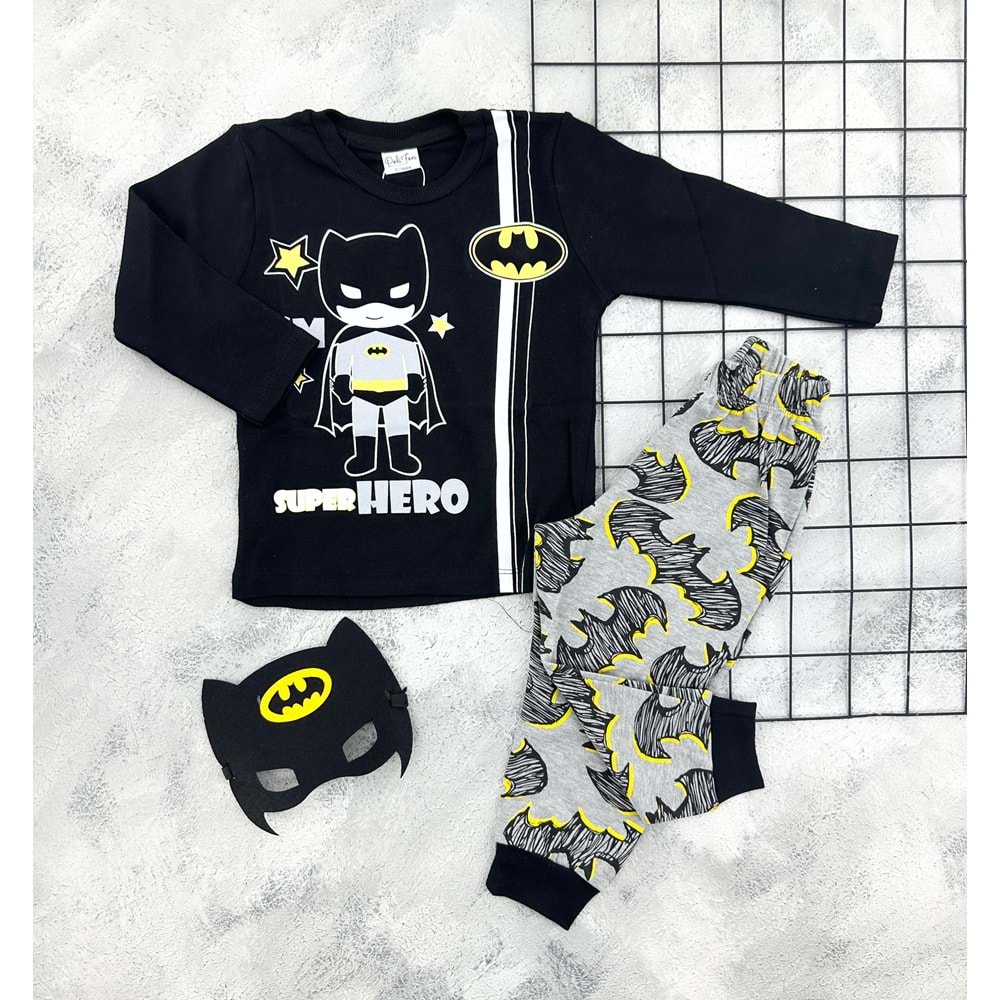 POLİFON 0101 MASKELİ BATMAN PİJAMA TAKIM - SİYAH - 6 YAŞ