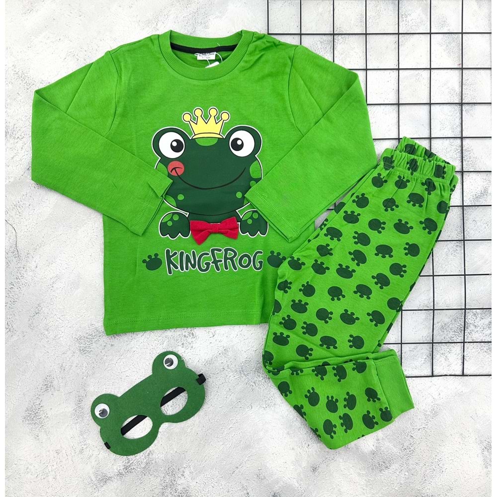 POLİFON 0102 MASKELİ KURBAĞA PİJAMA TAKIM - YEŞİL - 7 YAŞ
