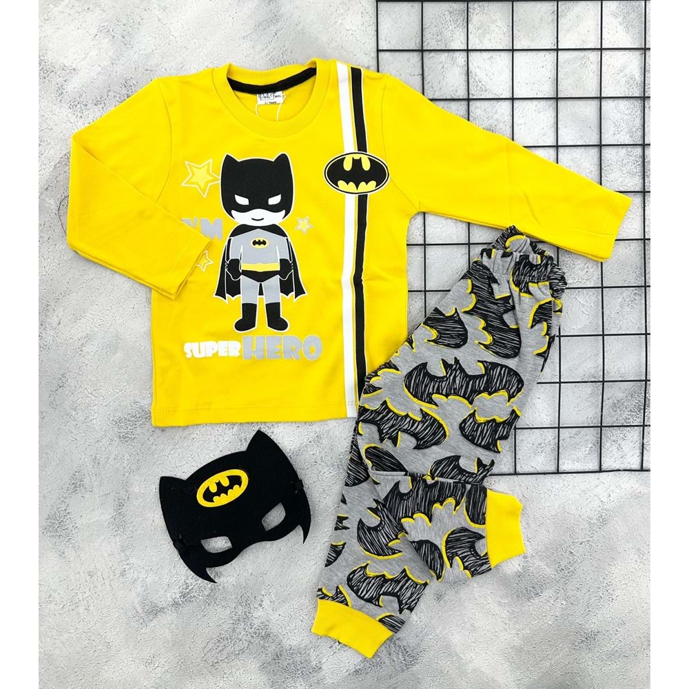 POLİFON 0103 MASKELİ BATMAN PİJAMA TAKIM - SARI - 7 YAŞ