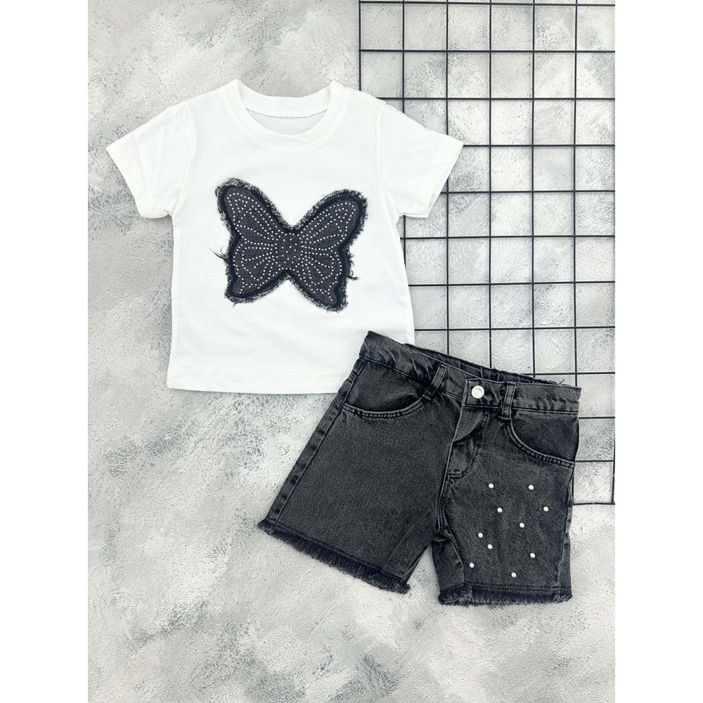 HEROX TAŞLI KELEBEK KOT ŞORT TAKIM- SİYAH - 5 YAŞ