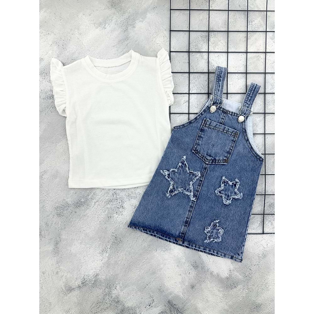 HEROX YILDIZ KABARTMALI KOT JİLE BLUZ MAVİ - 2 YAŞ