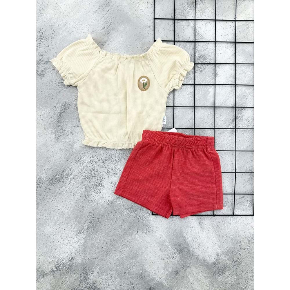 NAZAR 26515 BÜZGÜ YAKA ÇİÇEK NAKIŞLI TAKIM - BEJ - 24 AY