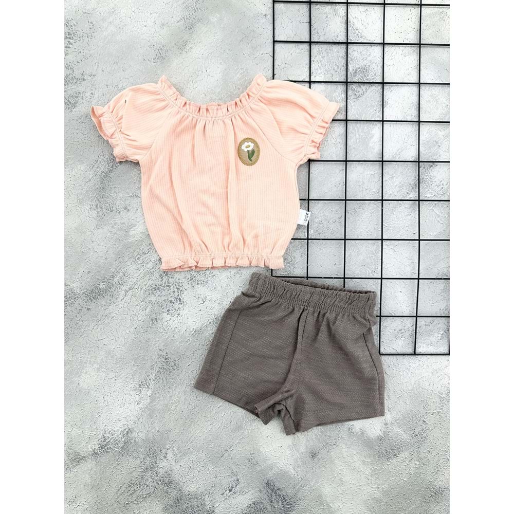 NAZAR 26515 BÜZGÜ YAKA ÇİÇEK NAKIŞLI TAKIM - SOMON - 9 AY