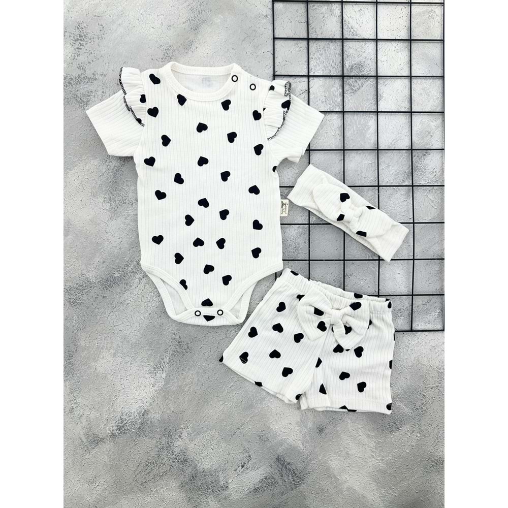 COŞAY 26101 KALP PUANLI BADİ TAKIM - SİYAH - 3-6 AY