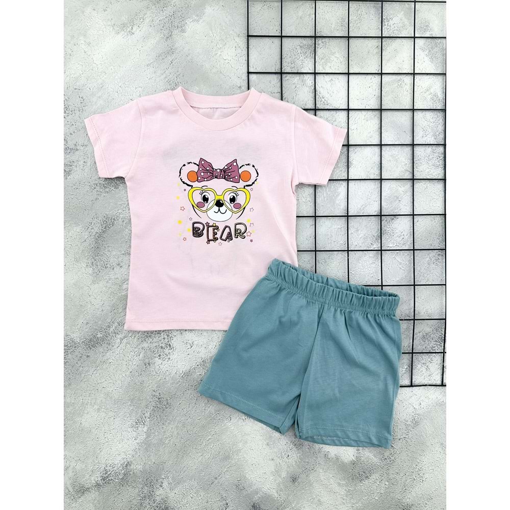 BAMBU 61303 FİYONK BEAR ŞORT TAKIM - PEMBE - 4 YAŞ