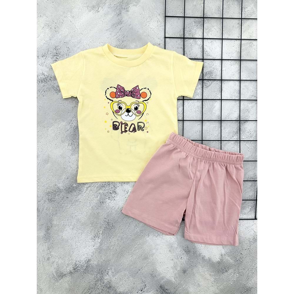 BAMBU 61303 FİYONK BEAR ŞORT TAKIM - SARI - 1 YAŞ