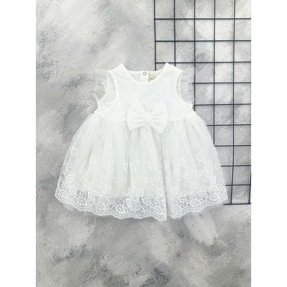 SERKON 0984 FİYONK TÜL ELBİSE KREM - 9 AY