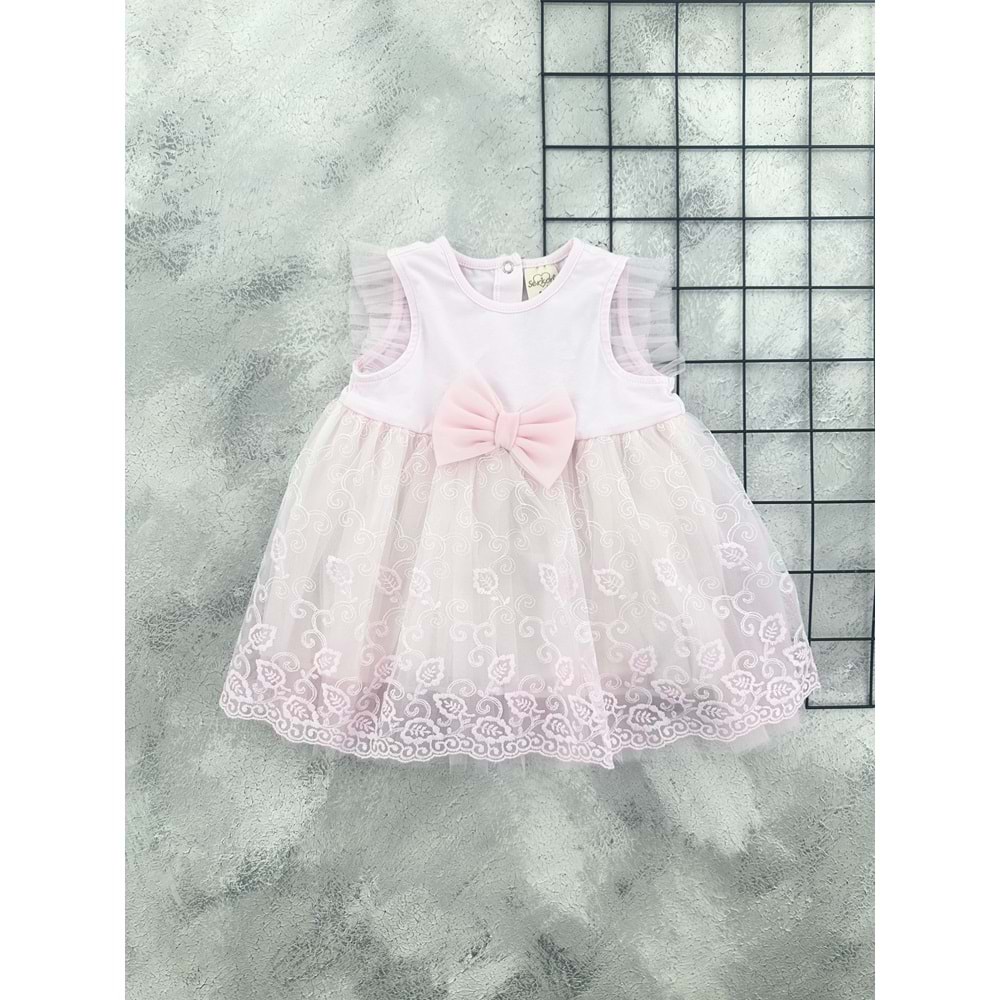 SERKON 0984 FİYONK TÜL ELBİSE PEMBE - 6 AY