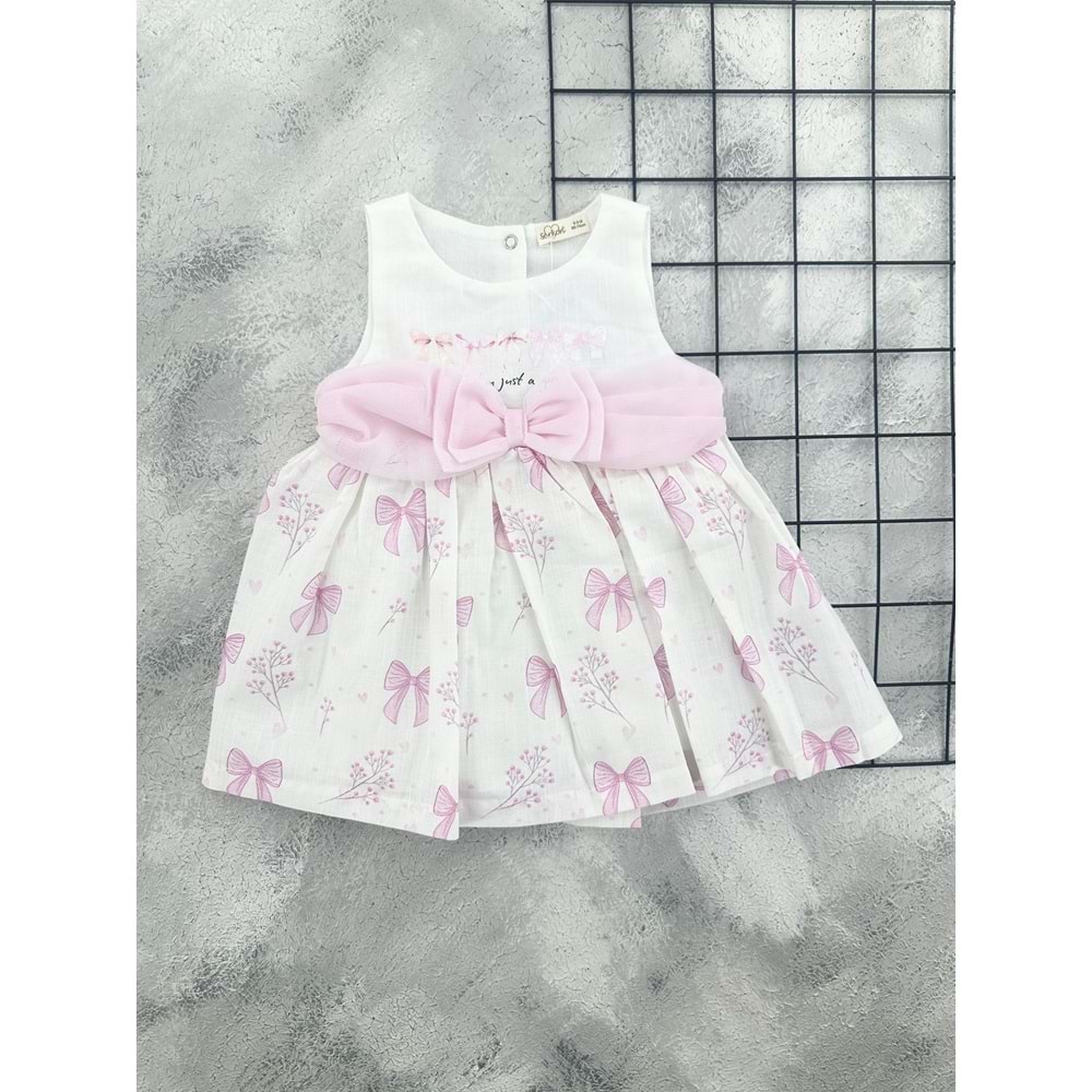 SERKON 1000 KURDELE DETAY ELBİSE PEMBE - 6 AY