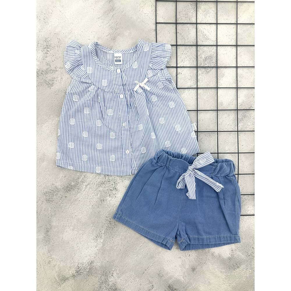 BEBİÇO 26110 KIZ GÖMLEKLİ TAKIM - MAVİ - 6-9 AY