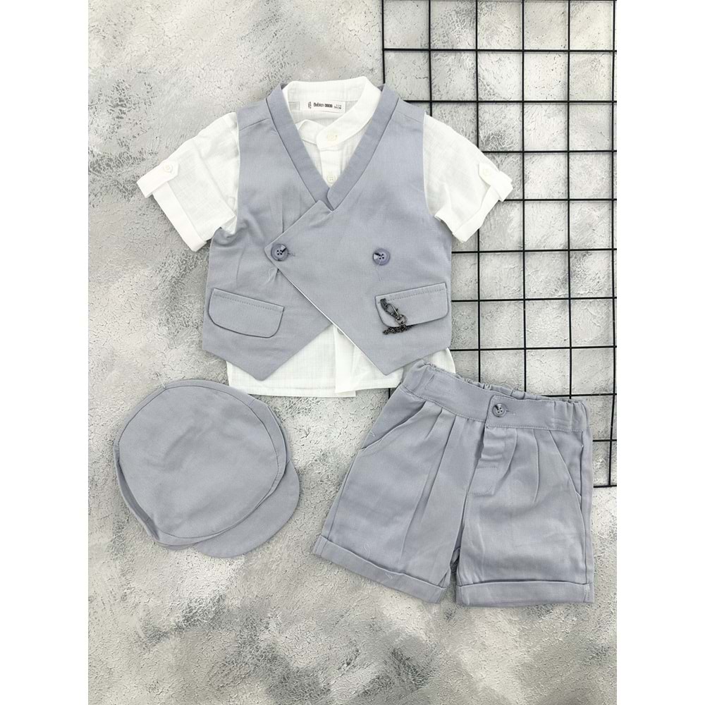 BEBİÇO 5522 ŞAPKALI YELEK TAKIM - BEJ - 6-9 AY