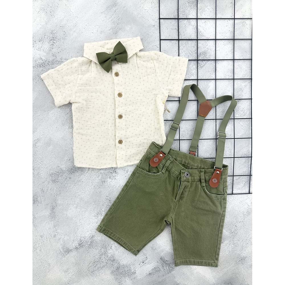 ECOO KİDS 3866 PAPYON ASKILI GÖMLEK TAKIM - YEŞİL - 3 YAŞ