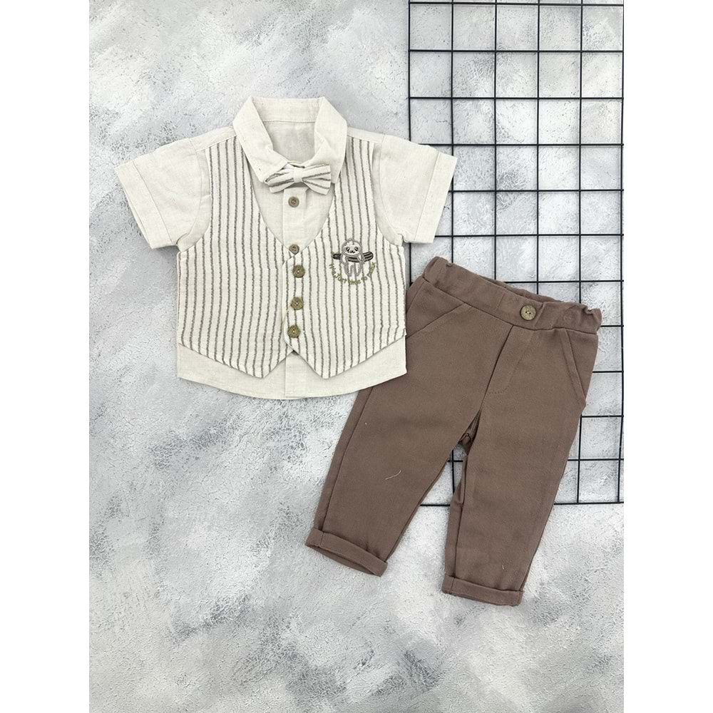 CANÖZ 3450 PAPYON YELEK GÖMLEK TAKIM - KAHVE - 12 AY