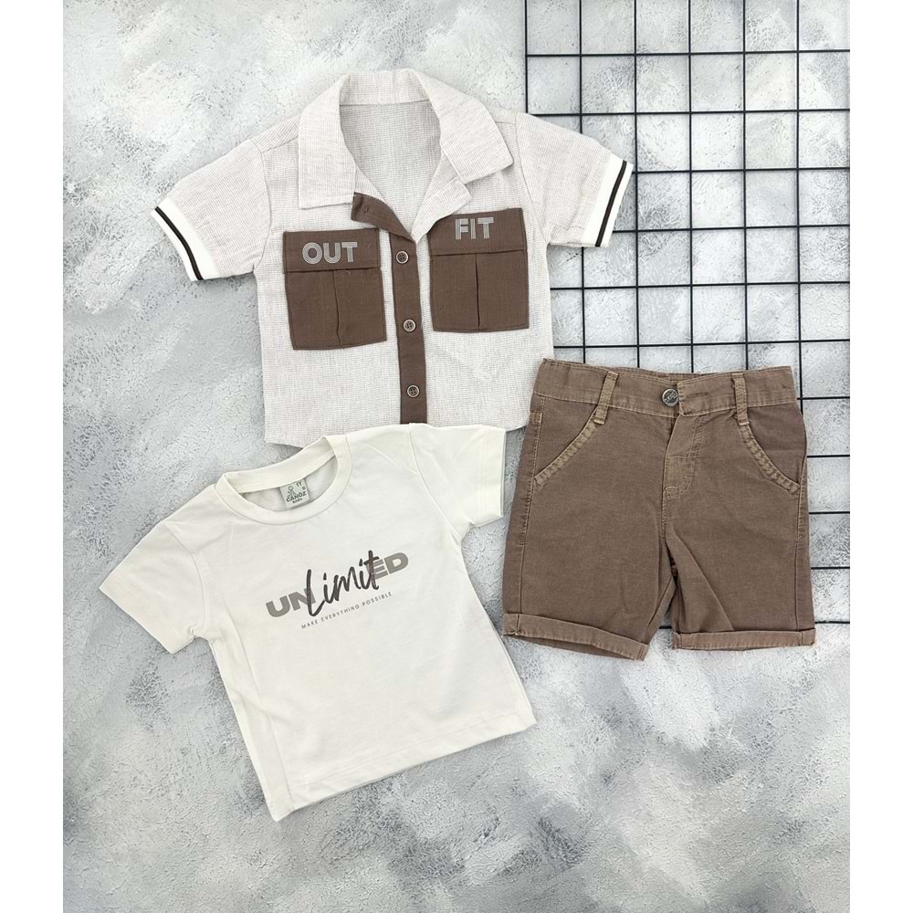 CANÖZ 3471 OUT FİT CEP DETAY GÖMLEK TAKIM - KAHVE - 1 YAŞ