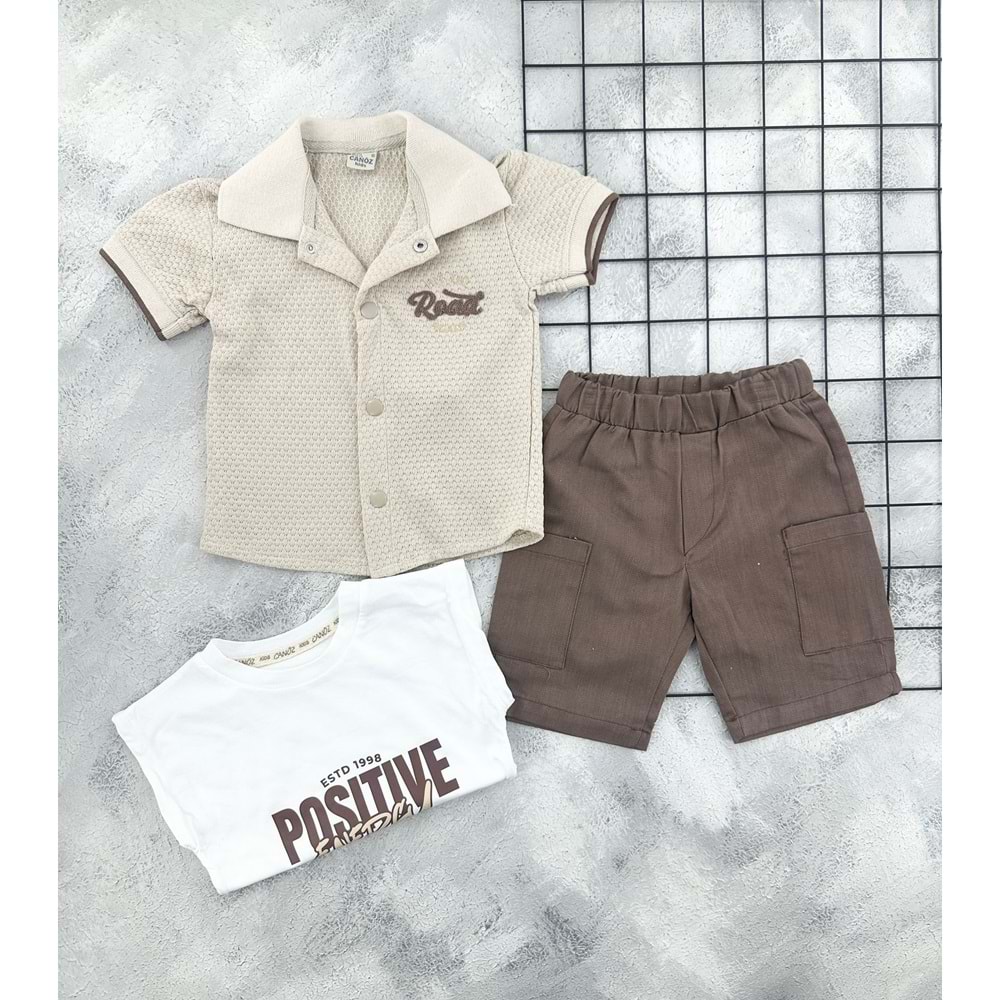 CANÖZ 3811 ROAD AGAİN İŞLEMELİ GÖMLEK TAKIM - KAHVE - 6 YAŞ