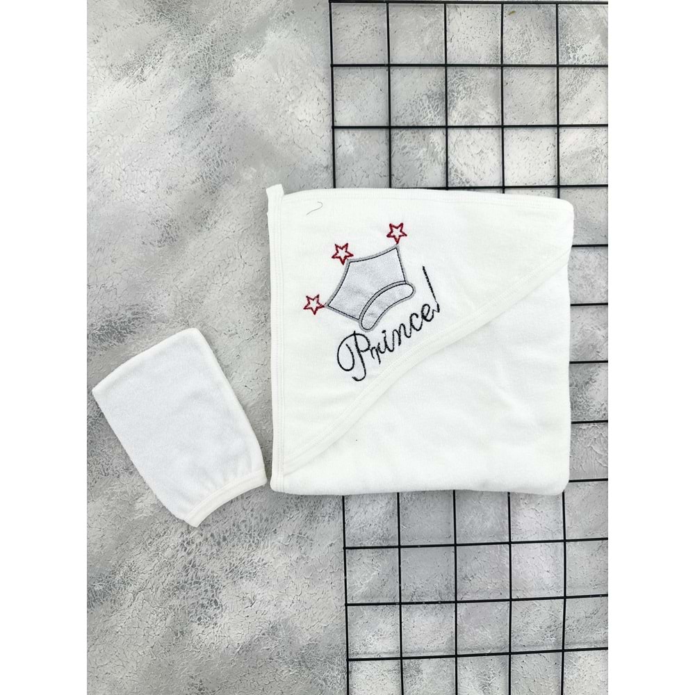 GÜLÜNCE BABY PRENS YAZILI HAVLU - BEYAZ