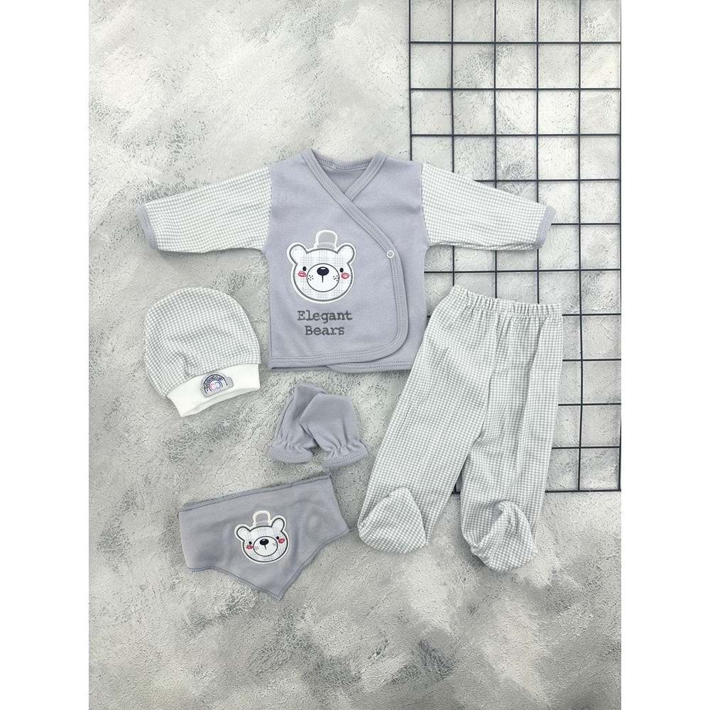 CONCON 5082 ŞAPKALI AYI 5 Lİ ZIBIN SET - GRİ
