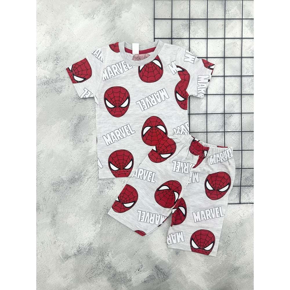 MRS 6066 MARVEL ÖRÜMCEK KAFA ŞORTLU TAKIM - GRİ - 3 YAŞ