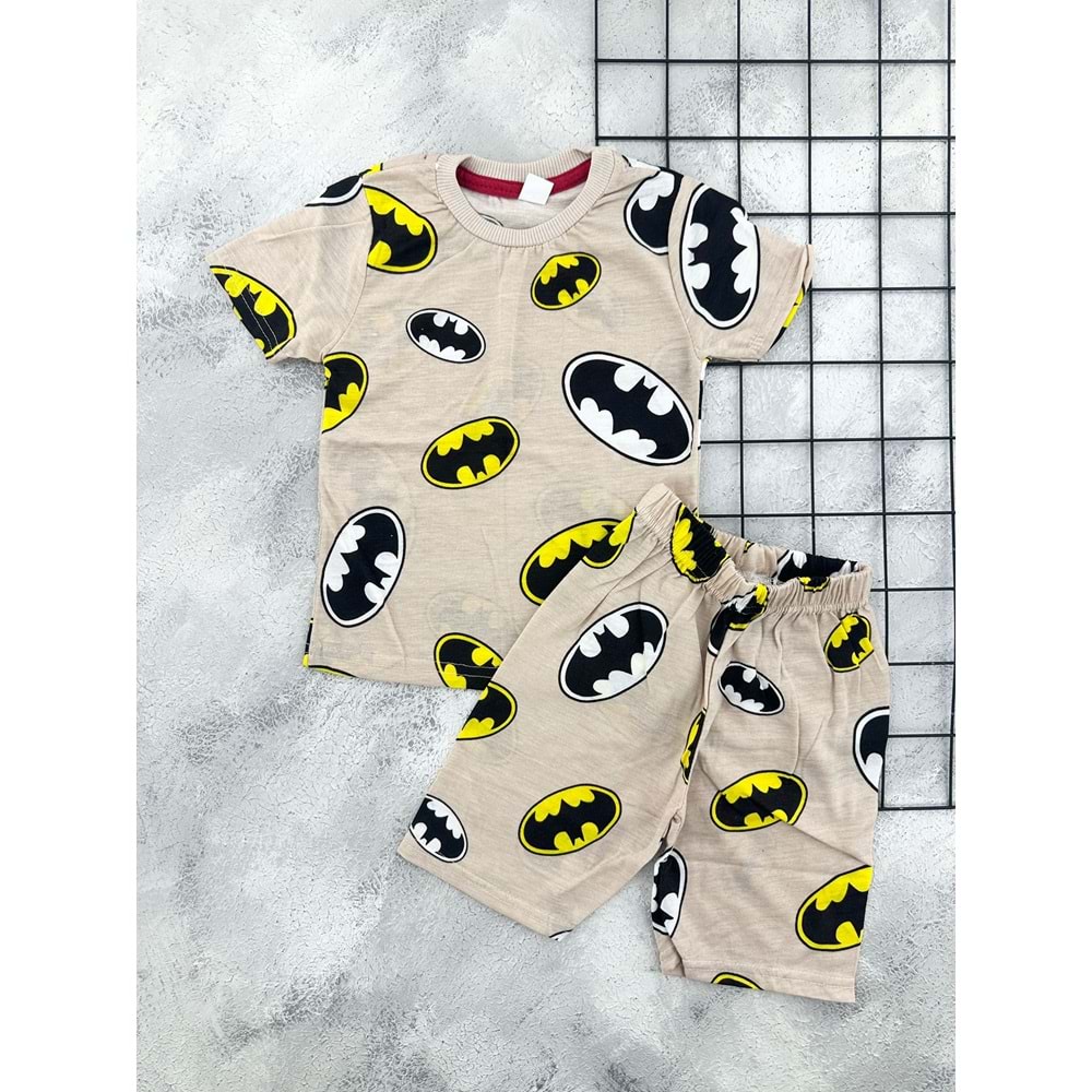 MRS 6084 BATMAN AMBLEMLİ ŞORTLU TAKIM - BEJ - 6 YAŞ