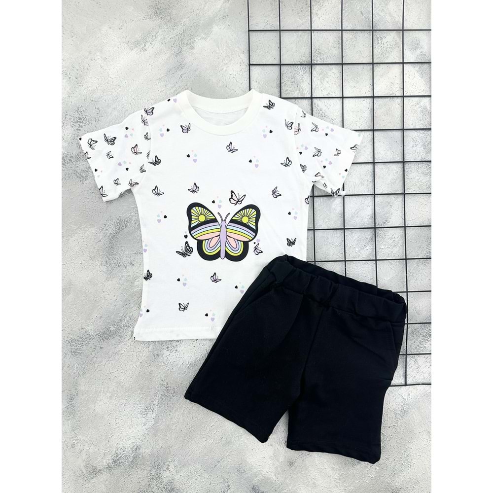 BAMBU 61315 KELEBEK BASKILI ŞORT TAKIM - BEYAZ - 3 YAŞ