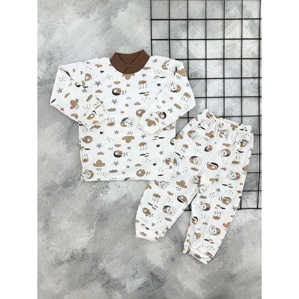 GONCA 838 GEZEGEN DESEN BASKILI PİJAMA TAKIM - KAHVE - 5 YAŞ