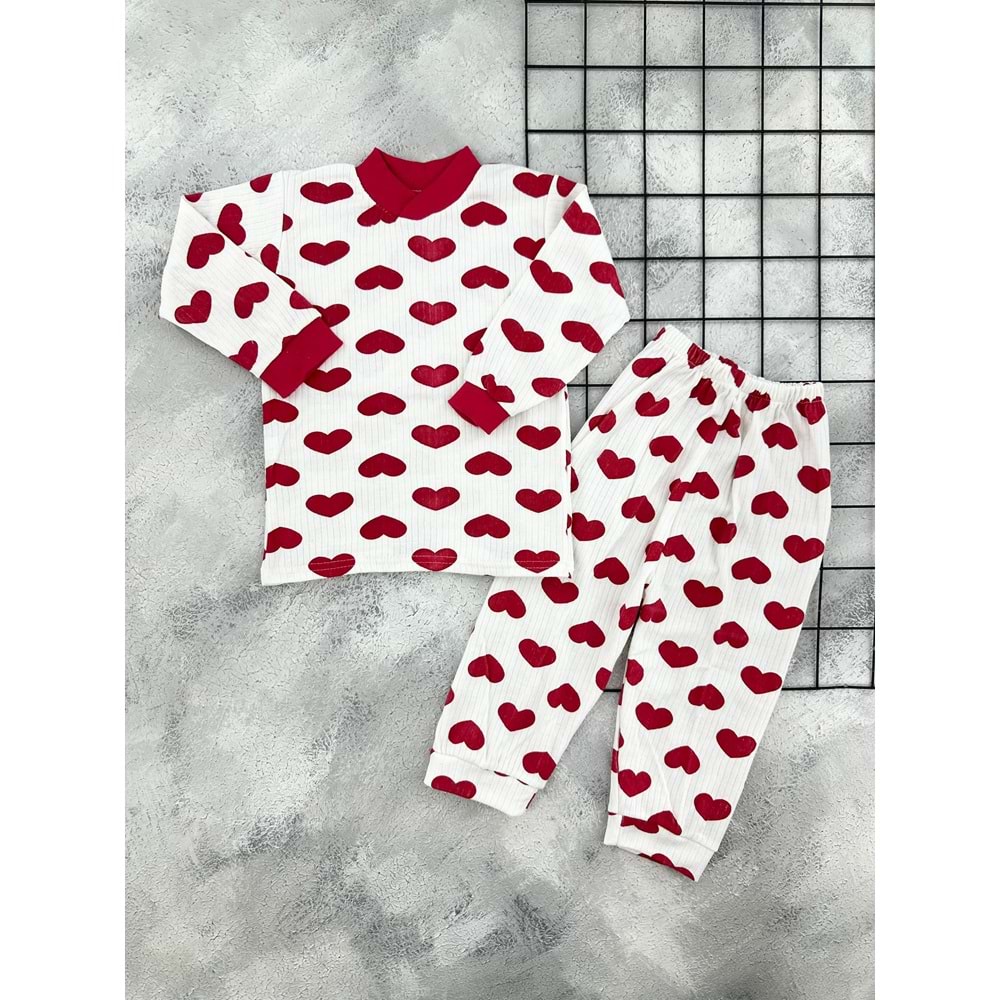 GONCA 838 KALP DESEN BASKILI PİJAMA TAKIM - KIRMIZI - 5 YAŞ