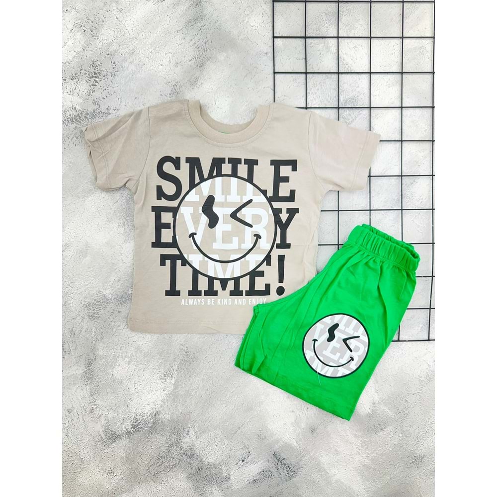 SELFİE 1255 SMILE BASKILI ŞORT TAKIM - GRİ - 3 YAŞ