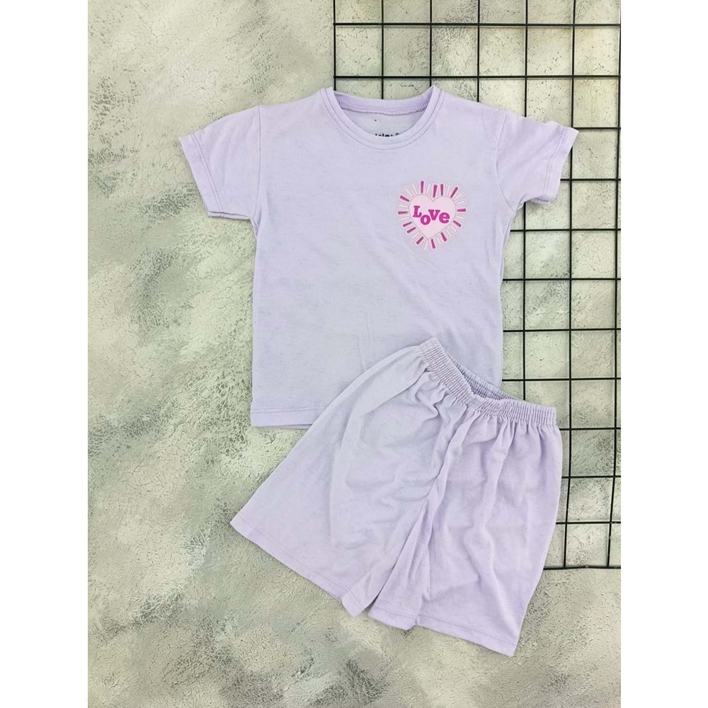 KESKİNCAN 9095 LOVE BASKILI ŞORT TAKIM - LİLA - 3 YAŞ