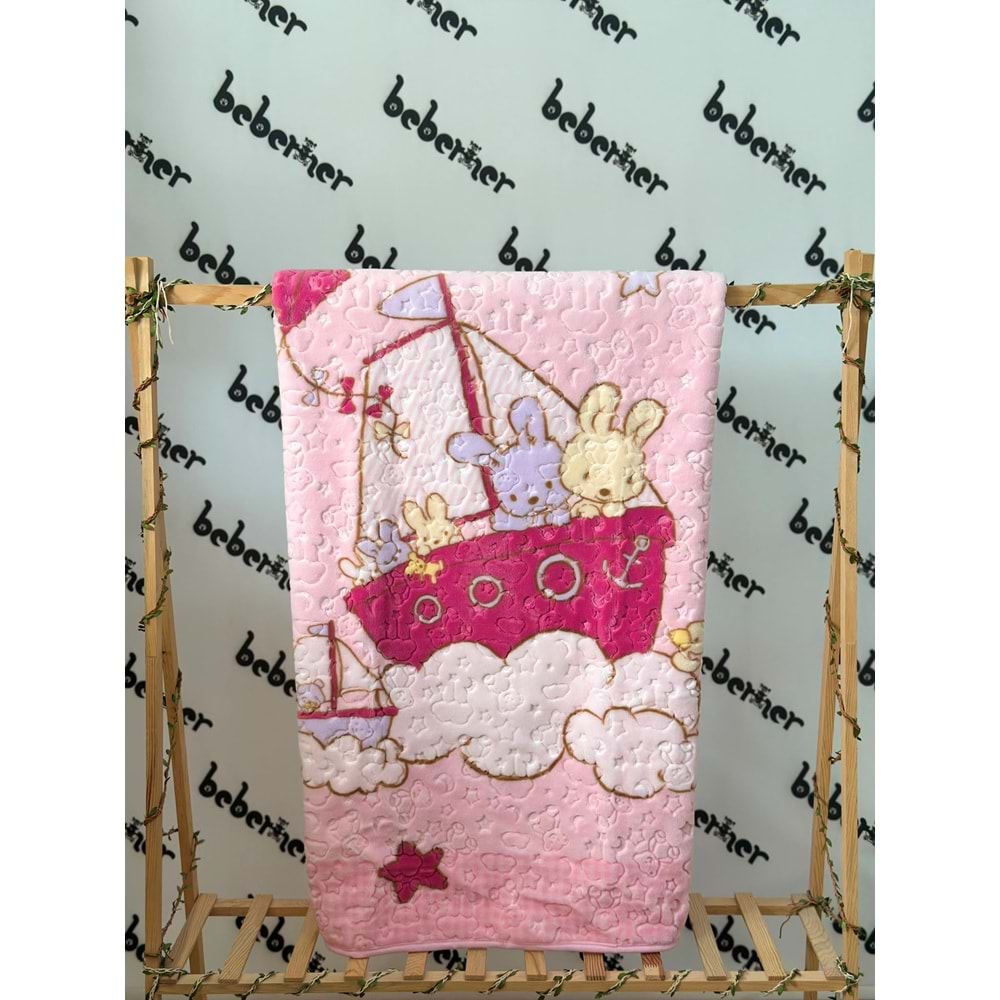 MERİNOS DENİZCİ TAVŞANLAR KABARTMALI BEBEK BATTANİYE - PEMBE