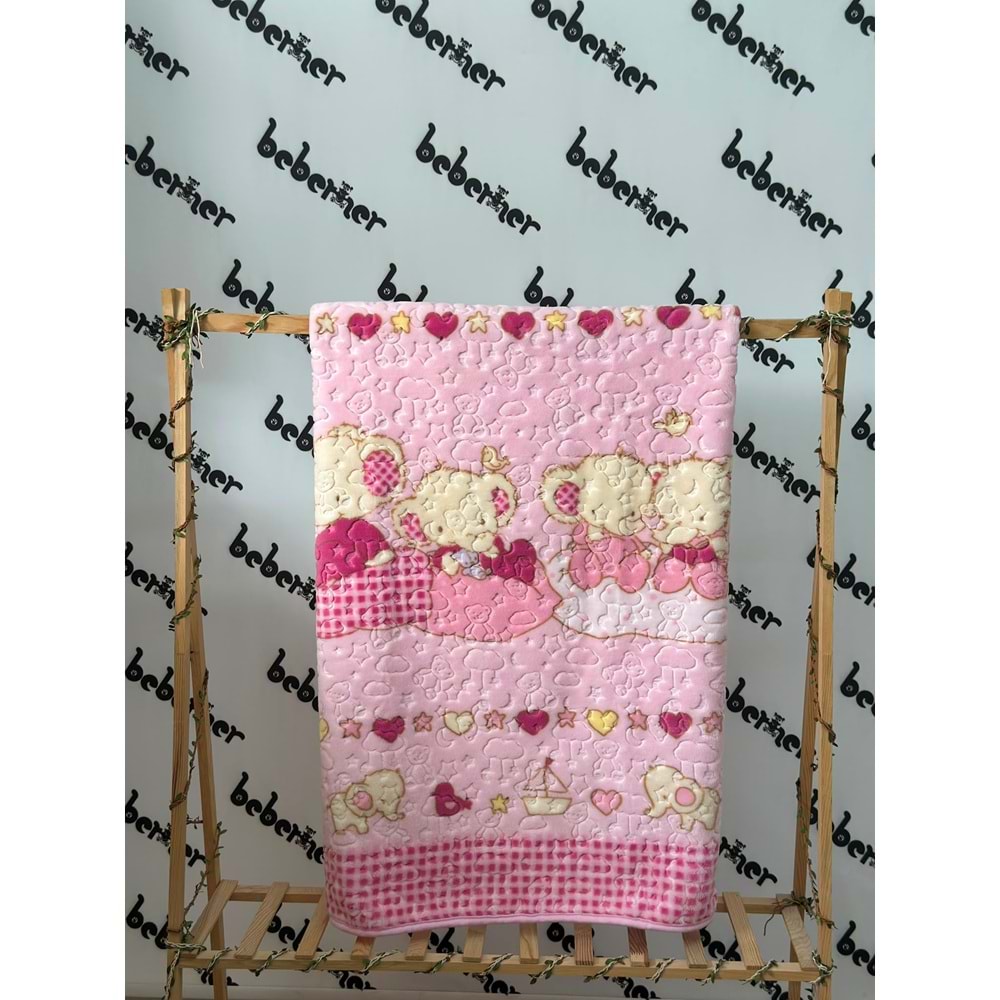 MERİNOS SEVİMLİ FİLLER KABARTMALI BEBEK BATTANİYE - PEMBE