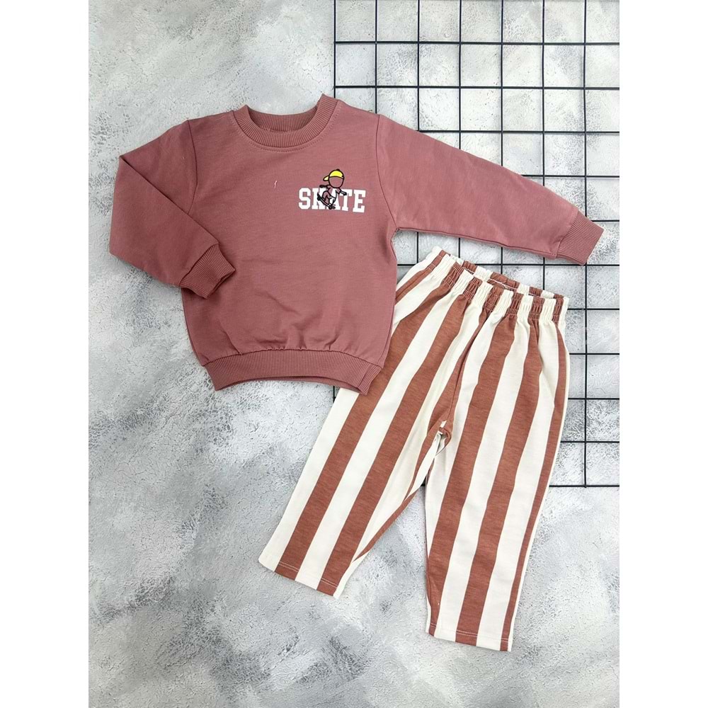 JUNİOR 26831 SKATE BASKILI MEVSİMLİK TAKIM - KAHVE - 1 YAŞ