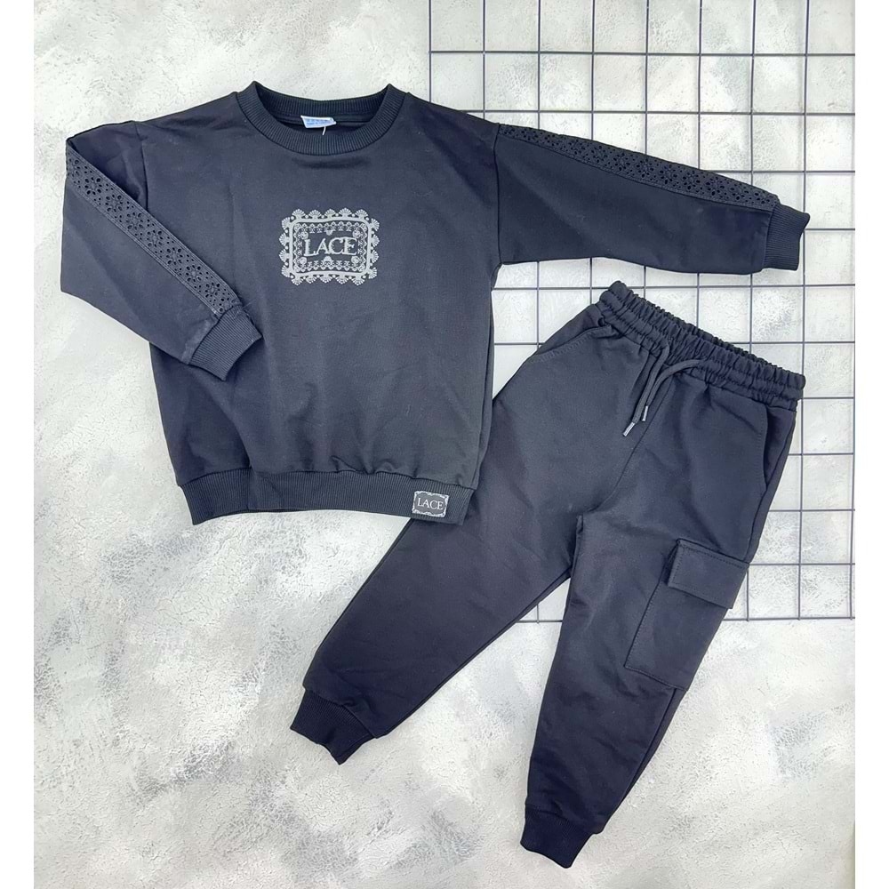 NAZAR 26685 LACE BASKILI MEVSİMLİK TAKIM - SİYAH - 3 YAŞ